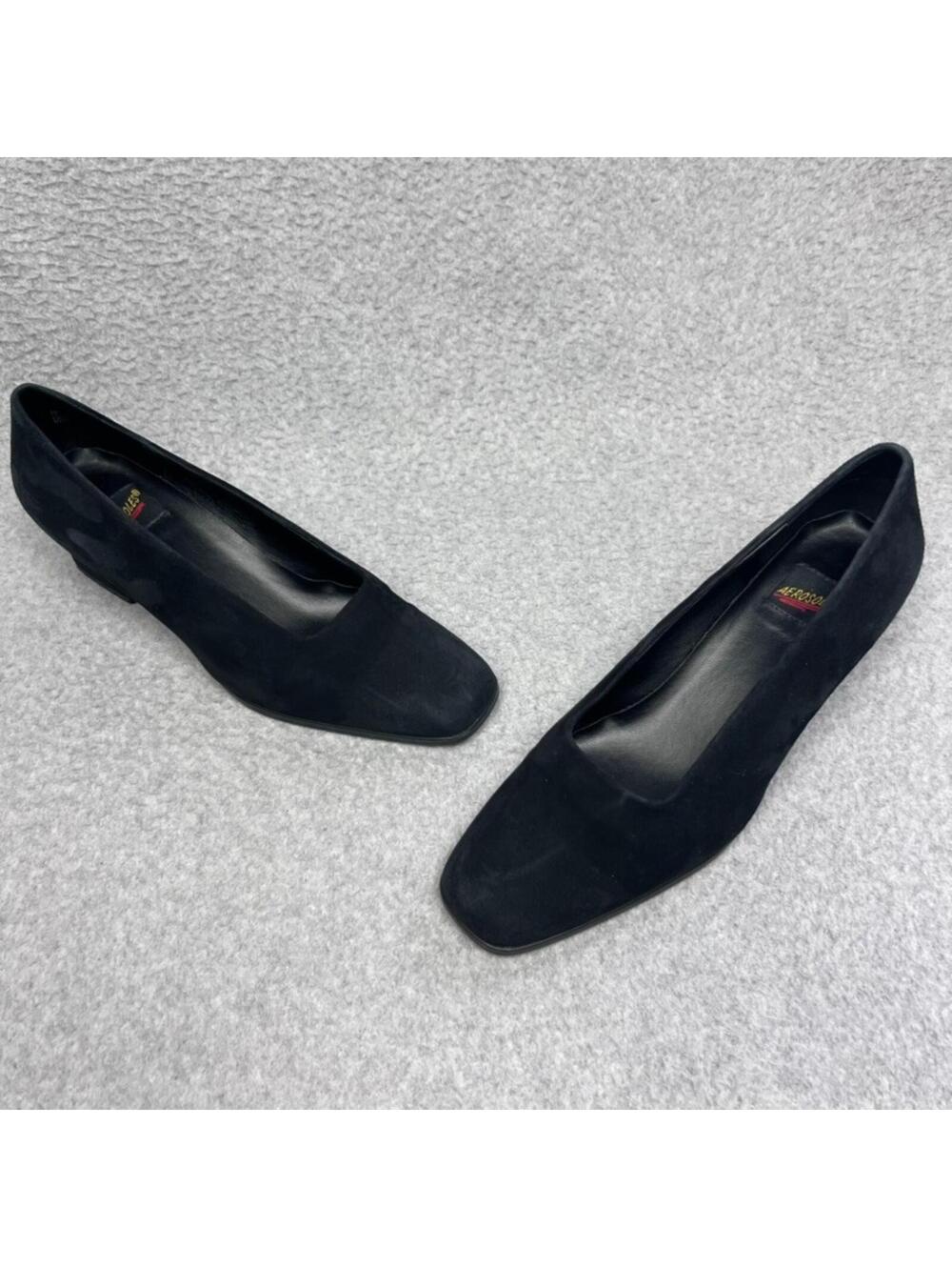 Aerosoles Pump Plaza 8 US Black Suede Square Toe Low Wedge Slip On Comfort Dress
